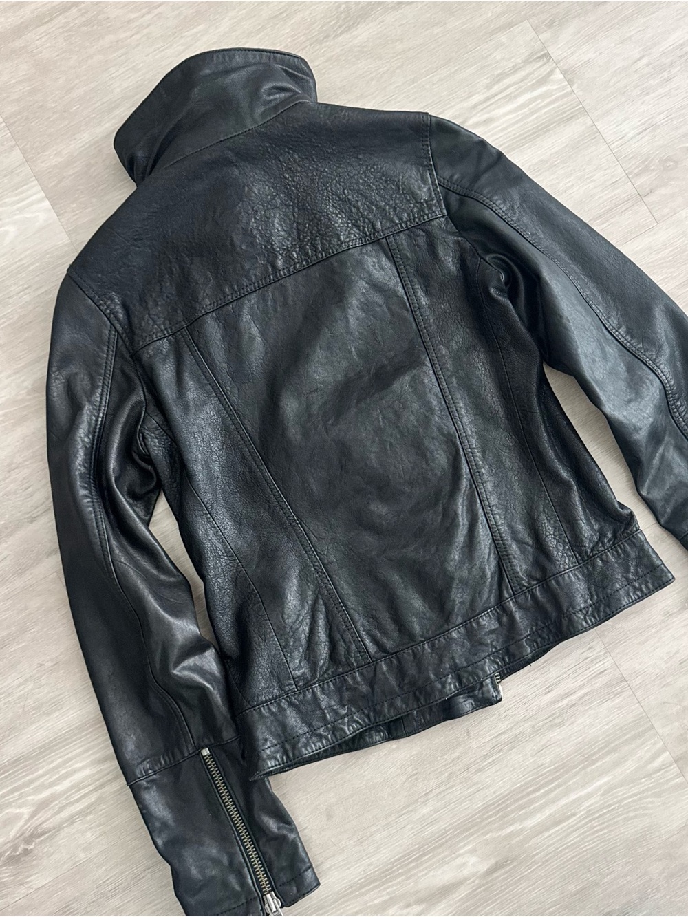 All Saints Vintage Black Leather Asymmetric Zip Jacket - Picture 9 of 16